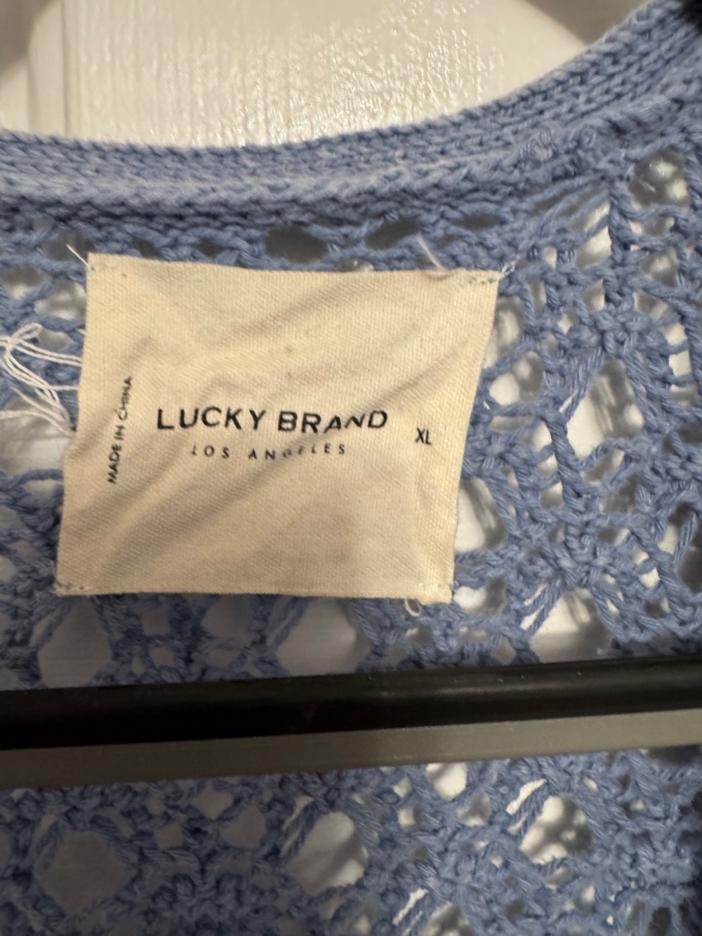Lucky Brand Blue Crochet Open Front Cardigan Sweater XL Boho Cotton - Picture 5 of 8